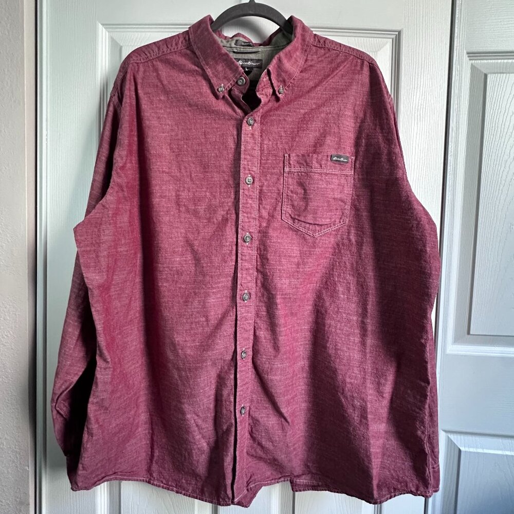 Eddie Bauer Mens 2XL Red Classic Fit Textured Long Sleeve Button Up Cotton Shirt
